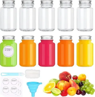 Obrázok produktu pre Mini sklenené fľaše s viečkami, kefkami, etiketami a plniacimi kohútikmi na džúsy a bylinky