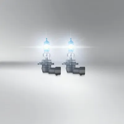 Two car headlight bulbs are shown on a light gray and white gradient background.