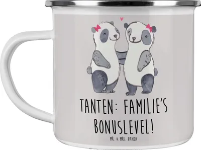 Produktbild von Mr. & Mrs. Panda Pott Tante Bonuslevel - Grau Pastell - Geschenk, Emaille Becher, Tasse, Anekdoten, Jubiläen, emotional, Lustig, Neffe, Freude, Geburtstage, Geschenke