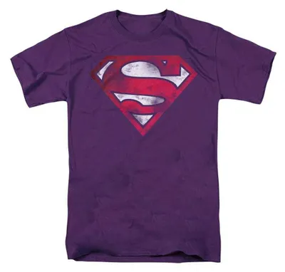 Image de T-shirt Superman - "War Torn", modèle unie pour hommes et femmes, coupe ajustée, référence TV40399 (taille XL), couleur violet