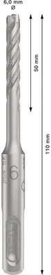 Zdjęcie produktu dla Bosch 2 608 833 777, Młot udarowo-obrotowy, Hammer drill bit, 6 mm, 110 mm, Cegła, Beton, Kamień, 5 cm
