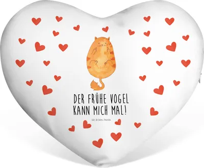 Produktbild von Mr. & Mrs. Panda Dekokissen Katze Frühaufsteher - Weiß - Geschenk, Tiger, Herzkissen, Genervt, Sofakissen, Kaffee, Verschlafen, Partnerkissen, dekoartikel, Mittelfinger