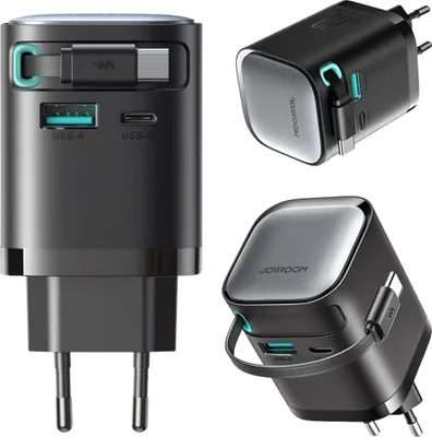 Image de Chargeur mural Joyroom GaN 65W avec câble rétractable (UE)