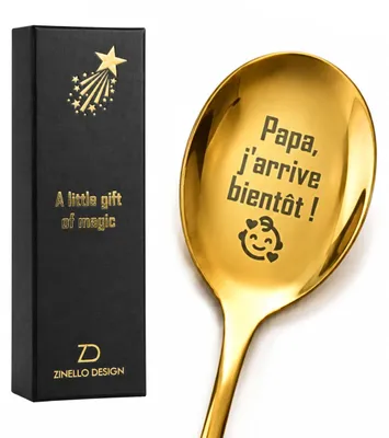 Goldener Kaffeelöffel mit Gravur – Papa-Ankündigung, Geschenkbox