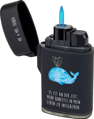 Produktbild von Mr. & Mrs. Panda Feuerzeug Wal Konfetti - Schwarz - Geschenk, zigarettenanzünder, sturmfeuerzeug, Meer, anzünder, Trennung, Motivation, Abnehmen, Geburtstag, Diät, Zünder