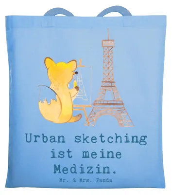 Produktbild von Mr. & Mrs. Panda Tote Bag Fuchs Urban sketching - Sky Blue - Geschenk, Shopping Tasche, Zeichenschule, dokumententasche, Zeichnen, Malen, Einkaufstasche, Künstler