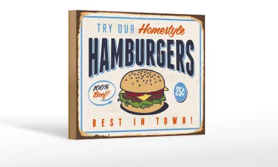 Produktbild von Holzschild Retro 18x12cm hamburgers best in town
