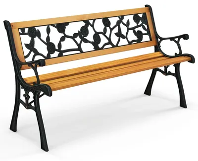 Image de Banc de jardin - Banc d'extérieur - Banc de balcon - Banc de parc - Banc en bois - Bois résistant aux intempéries - Structure métallique robuste