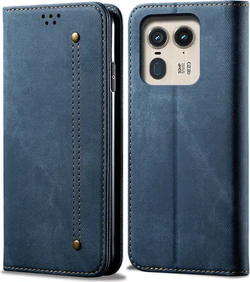 Image de Etui pour Motorola Edge 50 Ultra, étui portefeuille en cuir avec fermeture magnétique et support bleu