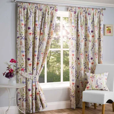 Gardinenpaar mit Blumenmuster, 116,8x137,2 cm, Polykoton