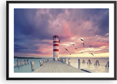 Produktbild von Gerahmtes Poster - Schwarzer Rahmen - Laterne Meer Küste - 70x50 cm - Wand Bild - Wanddeko - Wandbilder - Kunstposter - Wandposter - Bilderrahmen - Bilder - Kunstdruck - P2BAA70x50-4978