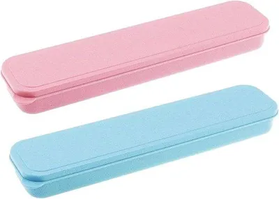 Image de Trousse de voyage pour couverts comprenant 6 cuillères et 6 fourchettes, avec couteaux et petites cuillères, pour le camping et les pique-niques (rose et bleu)