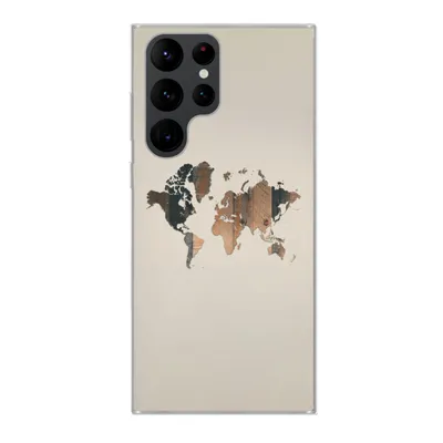 Produktbild von MuchoWow® Handyhülle Schutzhülle Hülle für Samsung Galaxy S22 Ultra Weltkarte -Holz - Regal Silikon Softcase Handy Hülle - Abbildung