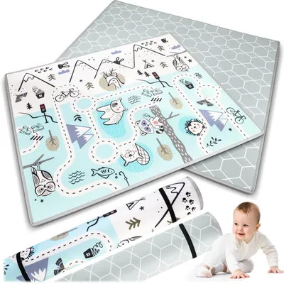 Immagine prodotto di Omgoods - Tappetino da gioco in schiuma per bambini, doppio lato, arrotolabile, 180 x 150 cm