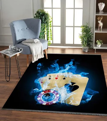 Produktbild von Jungengel Textilien Waschbarer Teppich Poker Play Ass Design Flach Läufer 12x Größen Matte : 60x100 cm (0,60m²)