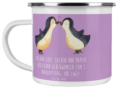Produktbild von Mr. & Mrs. Panda Haferl 1. Hochzeitstag Papierhochzeit - Lavendeltraum - Geschenk, Kaffeepott, Geschenke, becher emaille, Pott, Hochtzeit, erster, feiern, Liebe, Heirat