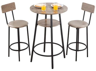 Image de Ensemble Bartisch (3 pièces) comprenant 2 tabourets et un meuble bar avec des bords arrondis, ainsi qu'une table d'angle (600 x 915 mm). Table de bistrot/table à manger, couleur gris clair, noir