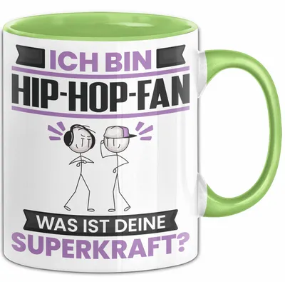 Produktbild von Hip-Hop-Fan Tasse Geschenk für Hip-Hop-Fan Geburtstag Lustiger Spruch Kaffee-Becher Was Ist Deine Superkraft (Grün)