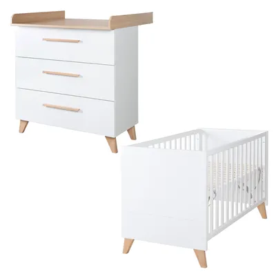 Produktbild von roba Babyzimmer Set Leon 2-teilig Babybett Wickelkommode Weiß Nachbildung Othello Eiche, 1014866