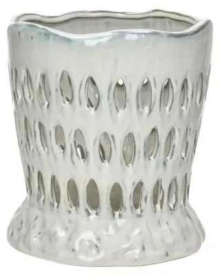 Produktbild von Pomax Coral Windlicht aus Steinzeug, Hellgrau, Ø 20 x H 21,5 cm