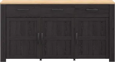 Image de Buffet - BOHOL - Noir - 3 portes + 3 tiroirs - 166,1 x 47 x 87 cm