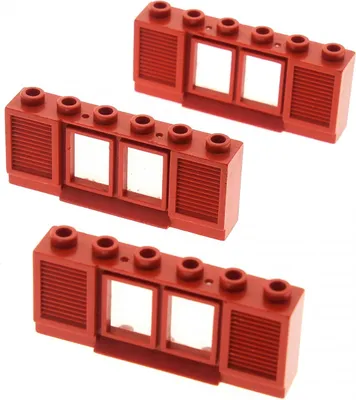 Produktbild von 3x Lego Fenster Rahmen 1x6x2 rot Scheibe transparent weiß Fensterladen 646bc01