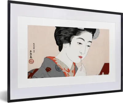 Produktbild von MuchoWow® Gerahmtes Poster Frau - Make-up - Japanisch - Vintage 60x40 cm - Poster mit Schwarzem Bilderrahmen Wandposter Rahmen Foto Bilder - Schlafzimmer - Plakat in Rahmen - Drucken