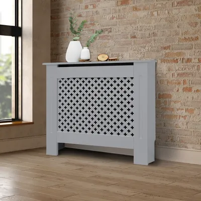 Produktbild von ML-Design Heizkörperverkleidung mit Wabenmuster 78x19x82 cm, Grau, aus MDF lackiert für Schlafzimmer Wohnzimmer