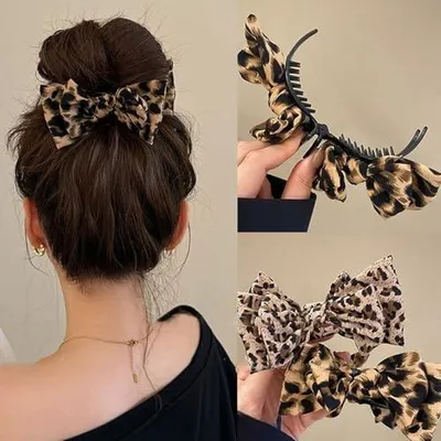 Produktbild von Große Haarklammer mit Leopardenmuster und schöner Schleife