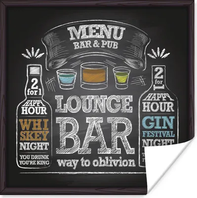 Produktbild von MuchoWow® Poster Eine Illustration einer Kreidetafel in der Bar 50x50 cm - Wohnzimmerdekoration