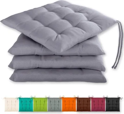 Produktbild von Gräfenstayn® 4er-Set Sitzkissen 40x40x3cm mit Haltebändern für Indoor und Outdoor Siegel - (Anthrazit)