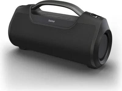 A black Hama SoundBarrel Bluetooth speaker is shown against a white background.