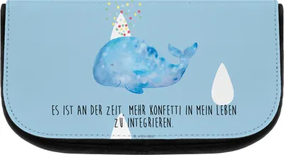 Produktbild von Mr. & Mrs. Panda Kulturbeutel Wal Konfetti - Blau Pastell - Geschenk, Abnehmen, Neustart, kosmetik organizer, Trennung, Schminktasche, Wale, schminkaufbewahrung, Meer