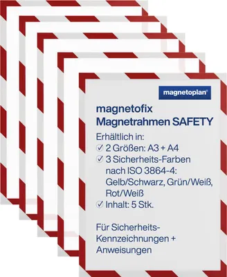 Produktbild von magnetofix SAFETY Magnetrahmen rot-weiß, A3, 5 St.