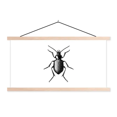 Produktbild von MuchoWow® Textilposter Käfer - Tiere - Vintage - Schwarz und weiß 60x30 cm mit holzfarbenen Rahmen - Dekoration