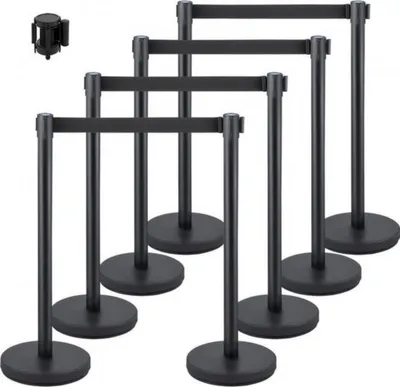 Obrázek produktu pro Sloupek s bariérou - 8 kusů - 90 cm - Sloupek s popruhem - Nerezová ocel - Bílý