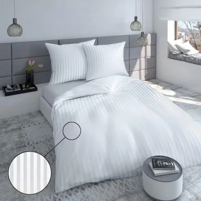 Productafbeelding van Satinede lakenset 160x200, witte strepen van 2 cm breed, met hotelkwaliteit