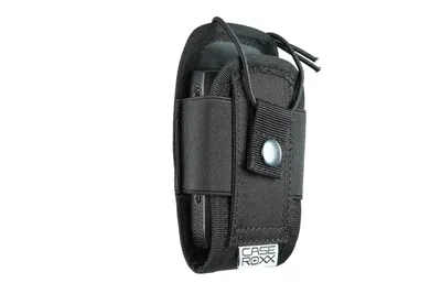 A black pager pouch is shown against a white background.