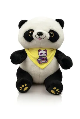 Produktbild von Kuscheltier Panda 25 cm mit gelbem Halstuch – Weiches Plüschtier Stofftier