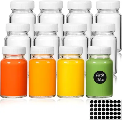 Obrázok produktu pre Mini sklenené fľaštičky s viečkom 12 fľaštičiek s náplňou 60 ml s etiketami na esenciálne oleje zázvorová whisky