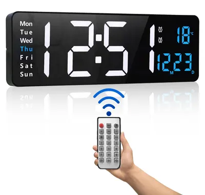 Digitale Wanduhr 16 Zoll LED mit Datum, Temperatur, Timer, blau