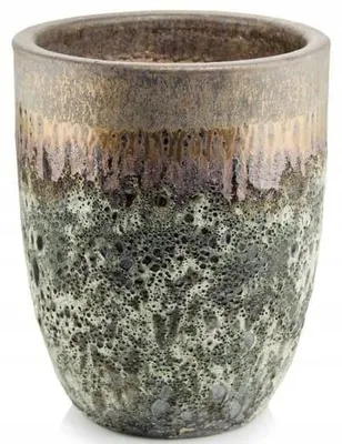 Produktbild von Runder Keramik-Blumentopf Vintage Gold-Braun 25 cm, frostfest für Garten & Terrasse