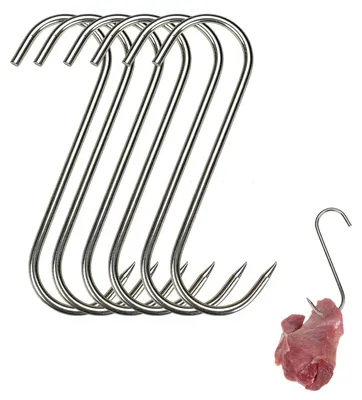 Fleischhaken aus Edelstahl, 6 Stück, S-Form, 15 x 4 cm, silber
