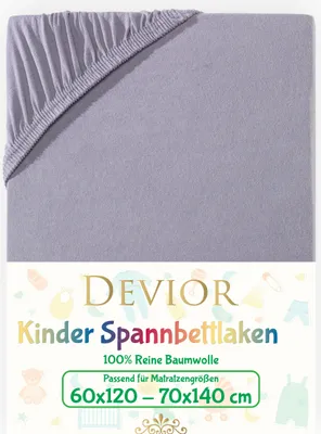 Produktbild von Devior Jersey Kinder Spannbettlaken 60x120 - 70x140 cm grau Bettlaken 100% Baumwolle bis 12cm Matratzenhöhe Gummizug