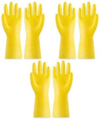 Produktbild von Reinigungshandschuhe - 3 Stück - wasserdichte Gummihandschuhe - Abwaschhandschuhe - wasserdichte Gummihandschuhe - Abwaschhandschuhe - Herstellbar - wasserdichte Gummihandschuhe - Größe L - Gelb