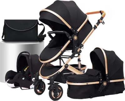 Produktbild von Babywagen, Kompakte Struktur, Hohe Tragfähigkeit, schwarz-gold 3 in 1