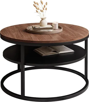 Produktbild von CIRI SLIM runder Couchtisch mit Ablage, Schwarz / Stirling Eiche