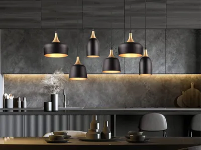 Produktbild von Pendelleuchte 90cm Schwarz Gold 6 flammig