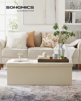 Produktbild von SONGMICS 110 cm Sitzbank mit Stauraum, klappbare Sitztruhe, Fußbank, beige