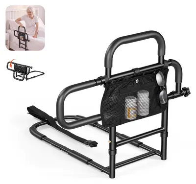 Image de VEVOR : Barrière de lit pour personnes âgées, aide à la montée en forme de L, capacité de charge de 136 kg, barrière de lit adaptable à différentes tailles, tubes en acier au carbone, longueur de poignée réglable de 600 à 700 mm, avec sac et sangle